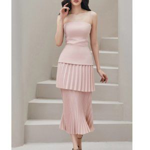 PINK PLEATED LAYER MIDI DRESS UNIQUE